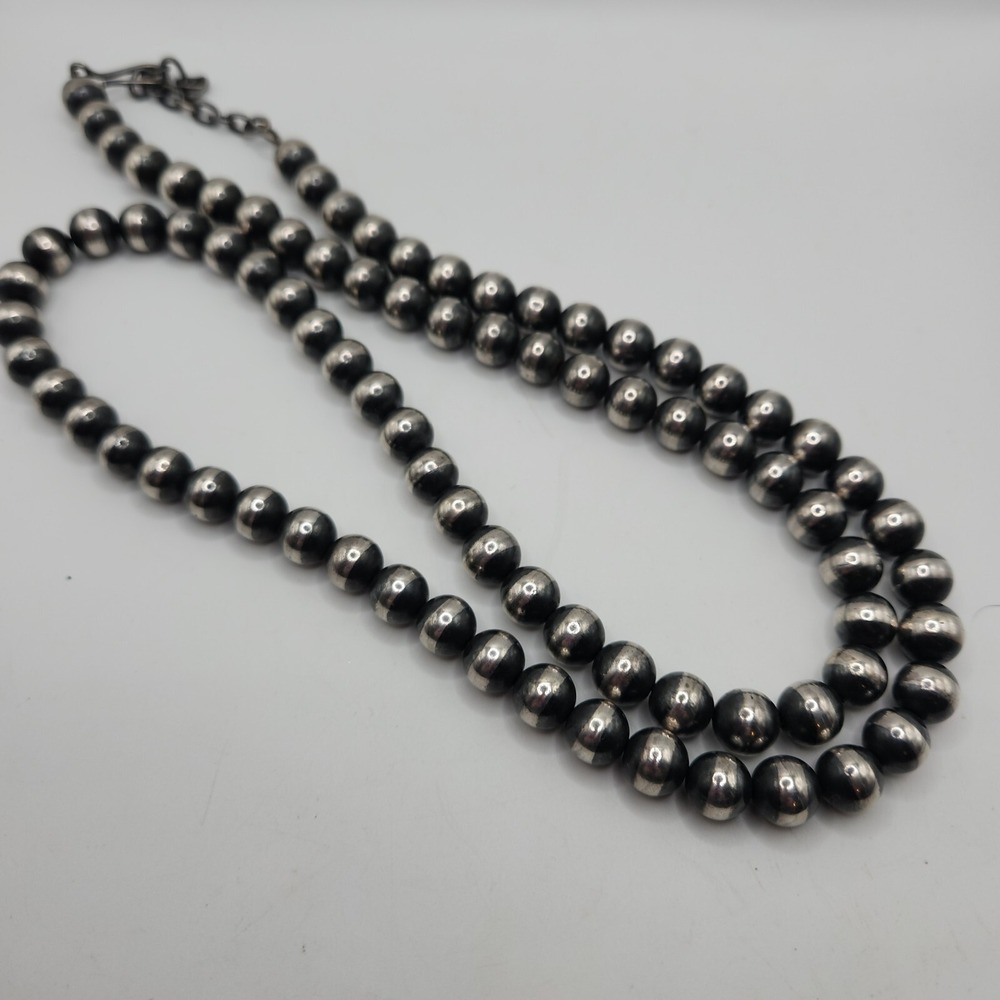 Vintage Sterling Silver 925 Pearl Beaded 38.5" Necklace 10mm Wide 119g